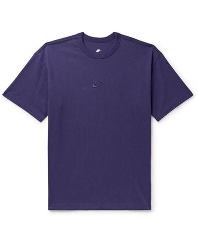 Nike Sportswear Premium Essentials Logo-embroidered Cotton-jersey T-shirt - Blue