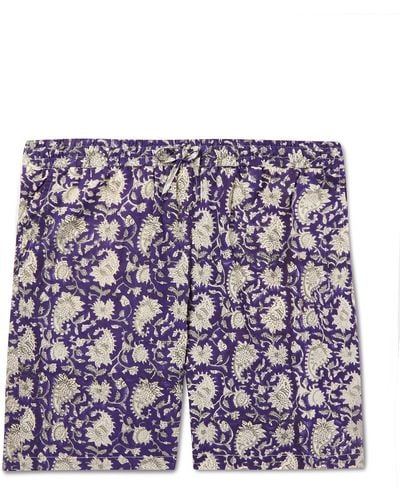 De Bonne Facture Easy Straight-leg Printed Cotton Drawstring Shorts - Purple
