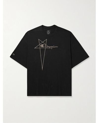 Rick Owens Champion Tommy Oversized Logo-embroidered Cotton-jersey T-shirt - Black