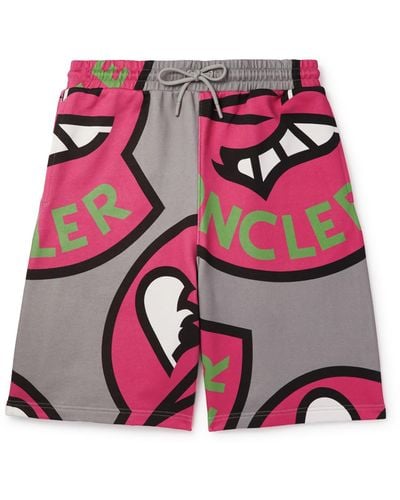 Moncler Straight-leg Logo-print Cotton-jersey Drawstring Shorts - Pink