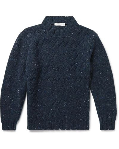 Inis Meáin Corrán Cam Cable-knit Donegal Merino Wool And Cashmere-blend Rollneck - Blue