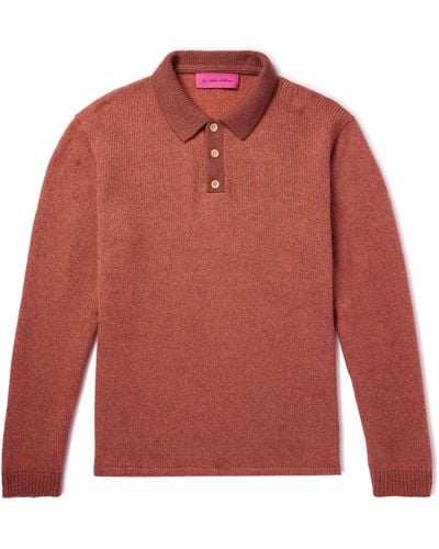 The Elder Statesman Cashmere And Cotton-blend Polo Shirt - Red