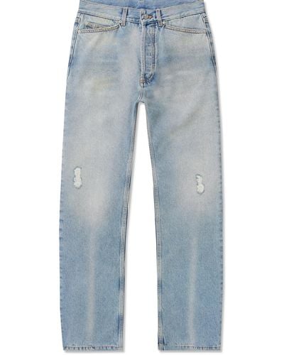 Palm Angels Straight-leg Logo-embroidered Distressed Jeans - Blue