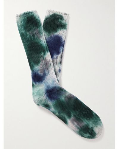 Anonymous Ism Scatter Dye Tie-dyed Ribbed Cotton-blend Socks - Green