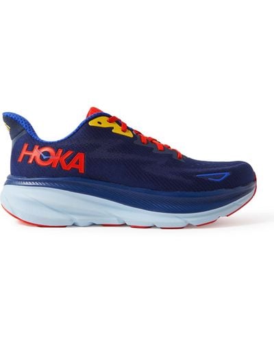 Hoka One One Clifton 9 Rubber-trimmed Mesh Running Sneakers - Blue