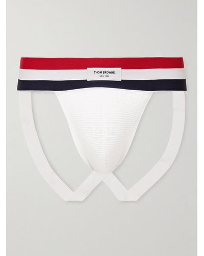 Thom Browne Sospensorio in maglia stretch con logo applicato - Bianco