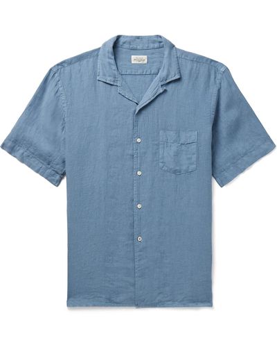 Hartford Palm Convertible-collar Linen Shirt - Blue
