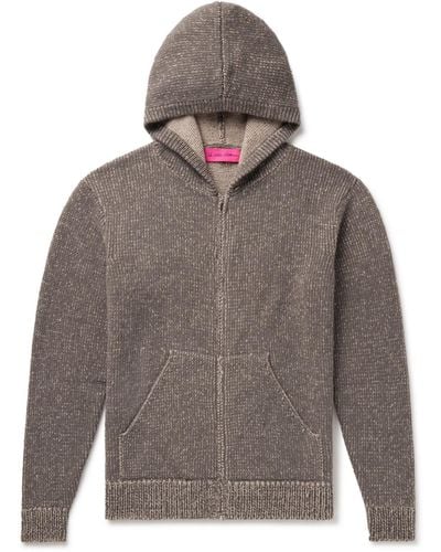 The Elder Statesman Ribbed Cashmere Zip-up Hoodie - Gray
