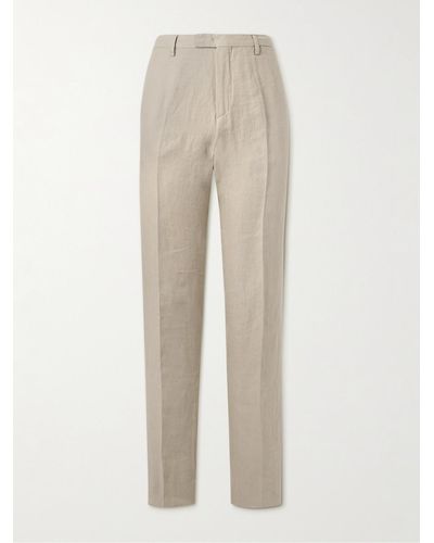 Boglioli Herringbone Cotton And Linen-blend Suit Trousers - Natural