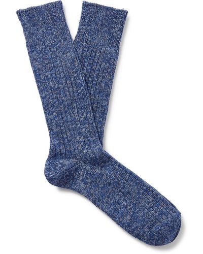 MR P. Ribbed Cotton-blend Socks - Blue
