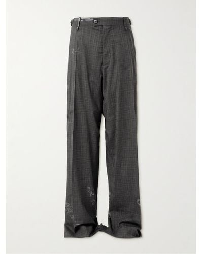 Balenciaga Pantaloni a gamba larga in lana principe di Galles effetto consumato con stampa - Grigio