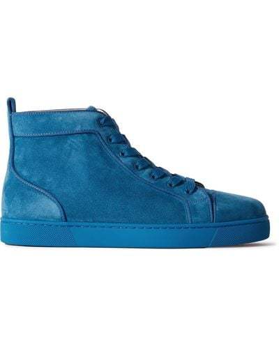 Christian Louboutin Louis Logo-embellished Grosgrain-trimmed Suede High-top Sneakers - Blue