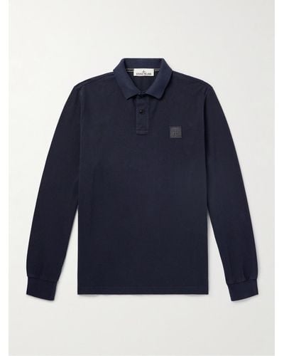 Stone Island Logo-appliquéd Garment-dyed Cotton-piqué Polo Shirt - Blue