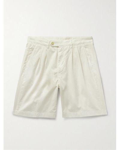 Canali Straight-leg Pleated Cotton-blend Twill Bermuda Shorts - Natural