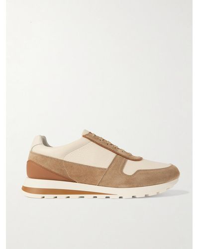 Brunello Cucinelli Olimpo Textured-leather And Suede Trainers - Natural