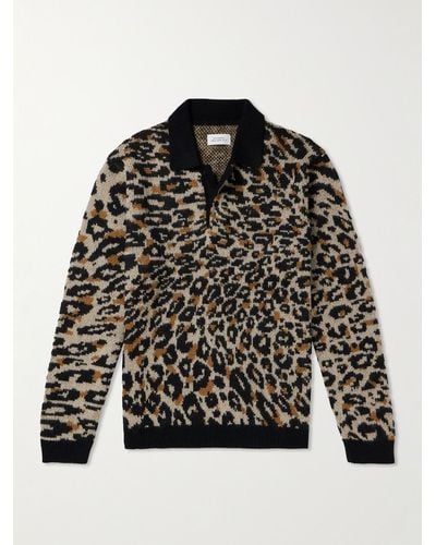 Saturdays NYC Beauchamp Leopard-print Knitted Polo Shirt - Black