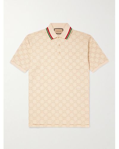 Gucci Monogram-embroidered Stretch-cotton Piqué Polo Shirt - Natural