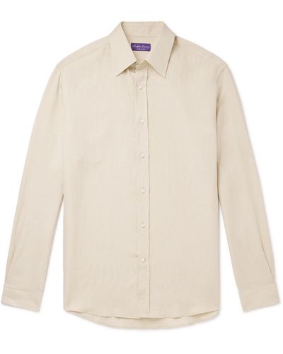 Ralph Lauren Purple Label Silk And Linen-blend Shantung Shirt - White