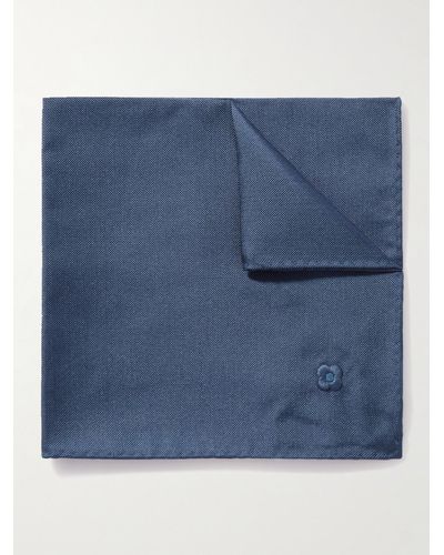 Lardini Embroidered Silk Pocket Square - Blue