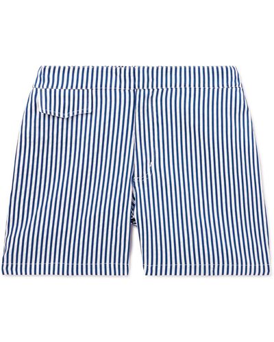 Incotex Straight-leg Mid-length Logo-appliquéd Striped Swim Shorts - Blue