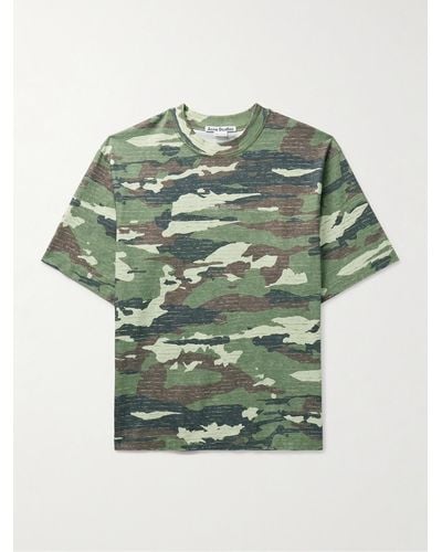 Acne Studios Extorr T-Shirt aus Baumwoll-Jersey mit Kristallen und Camouflage-Print - Grün