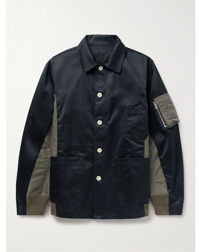 Sacai Zip-detailed Panelled Cotton-twill And Nylon Jacket - Blue