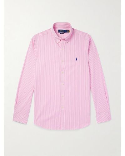 Polo Ralph Lauren Button-down Collar Striped Cotton-blend Poplin Shirt - Pink