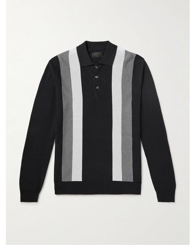 Beams Plus Striped Knitted Polo Shirt - Black