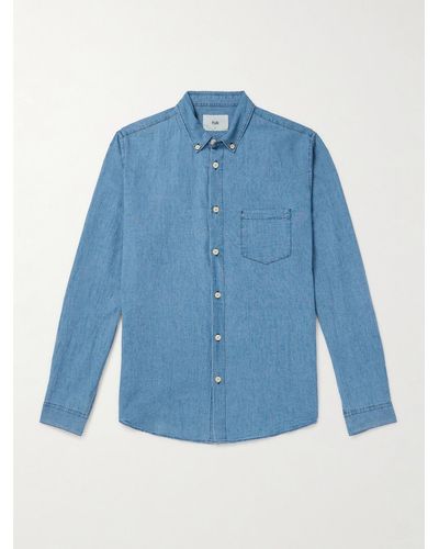 Folk Button-down Collar Linen And Cotton-blend Chambray Shirt - Blue