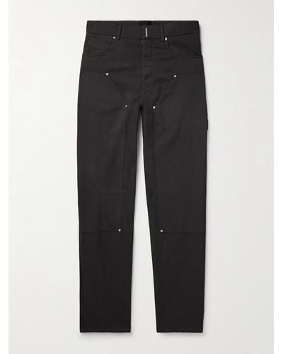 Givenchy Straight-leg Logo-embellished Wool-blend Twill Trousers - Black