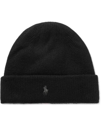 Polo Ralph Lauren Logo-embroidered Ribbed Cashmere Beanie - Black
