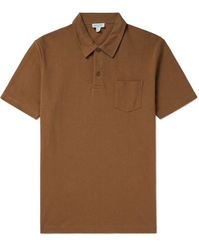 Sunspel Riviera Slim-fit Cotton-mesh Polo Shirt - Brown