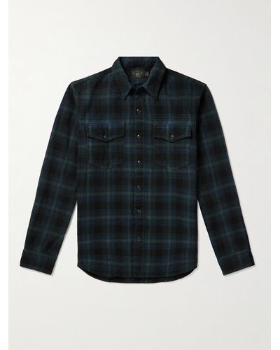 RRL Checked Cotton-flannel Shirt - Blue