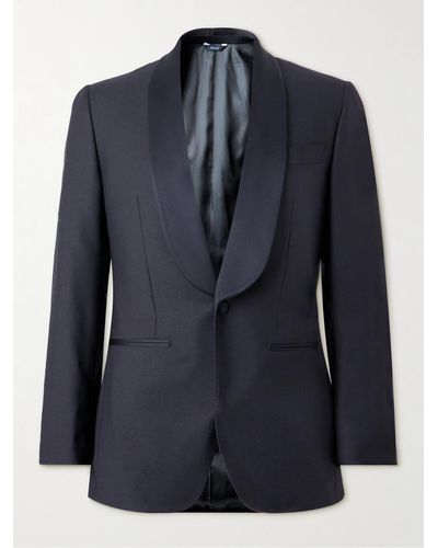 Thom Sweeney Slim-fit Shawl-collar Satin-trimmed Merino Wool-blend Tuxedo Jacket - Blue