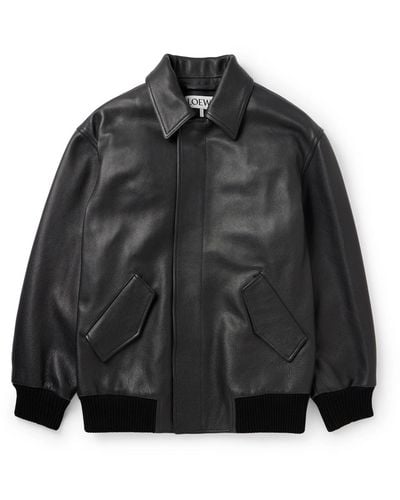 Loewe Textured-leather Bomber Jacket - Black