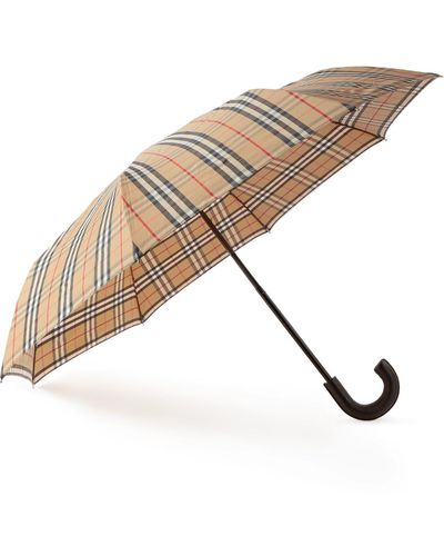Burberry Checked Leather-handle Umbrella - Natural