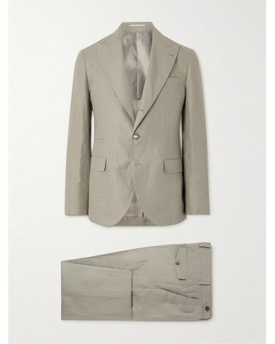 Brunello Cucinelli Anzug aus Leinen mit Fischgratmuster - Grau