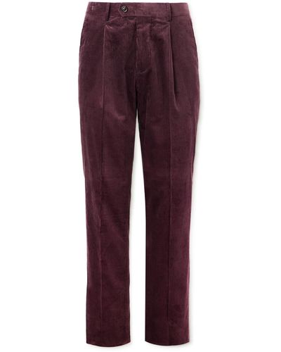 Brunello Cucinelli Slim-fit Straight-leg Pleated Cotton-corduroy Suit Pants - Purple