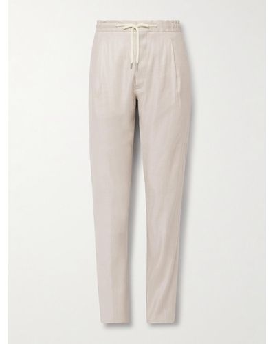 Lardini Straight-leg Pleated Linen-blend Twill Drawstring Trousers - Natural