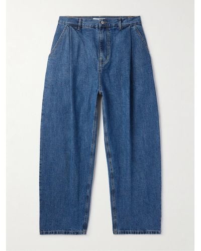 Frankie Shop Drew Wide-leg Pleated Denim Pants - Blue