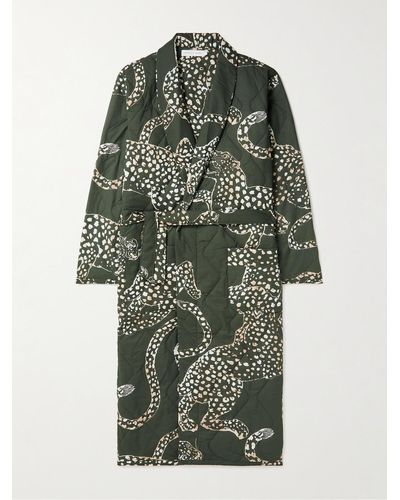 Desmond & Dempsey Quilted Printed Cotton Robe - Green