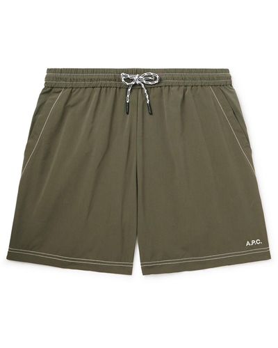 A.P.C. Straight-leg Long-length Logo-embroidered Swim Shorts - Green
