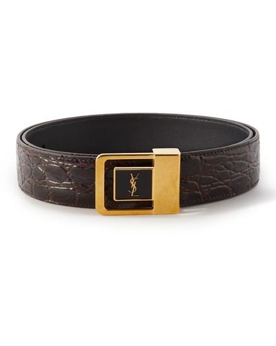Saint Laurent 3cm Logo-embellished Croc-effect Leather Belt - Black