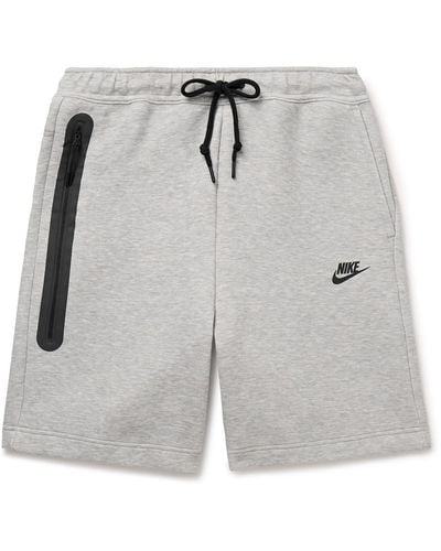 Nike Straight-leg Logo-print Cotton-blend Tech Fleece Drawstring Shorts - Gray