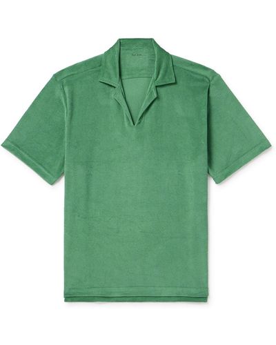 Paul Smith Logo-appliquéd Grosgrain-trimmed Cotton-blend Terry Polo Shirt - Green
