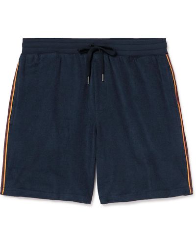 Paul Smith Straight-leg Webbing-trimmed Cotton-blend Terry Drawstring Shorts - Blue