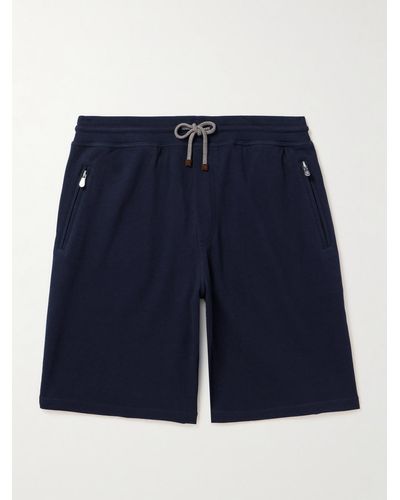 Brunello Cucinelli Gerade geschnittene Shorts aus Jersey aus einer Baumwollmischung mit Kordelzugbund - Blau