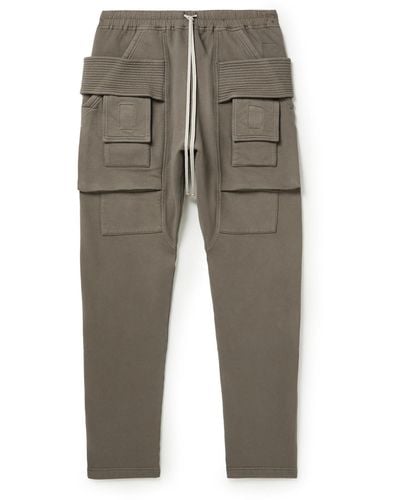 Rick Owens Creatch Tapered Cotton-jersey Cargo Drawstring Pants - Brown