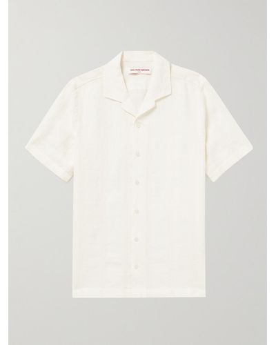 Orlebar Brown Hibbert Camp-collar Linen-blend Jacquard Shirt - White