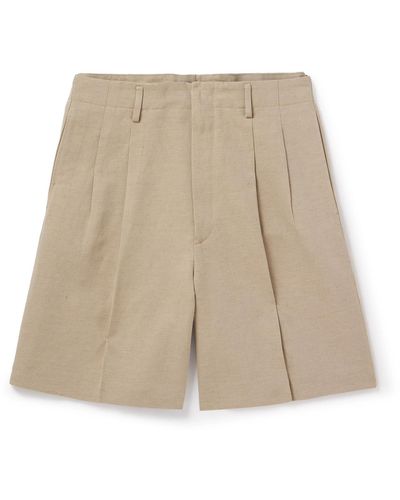 Loro Piana Joetsu Wide-leg Pleated Cotton And Linen-blend Twill Shorts - Natural